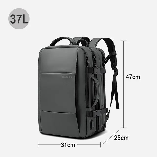 Storazone Grey 37L BANGE Travel Backpack Men Business Backpack School Expandable USB Bag Large Capacity 17.3 Laptop Waterproof Fashion Backpack