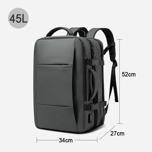 Storazone Grey 45L BANGE Travel Backpack Men Business Backpack School Expandable USB Bag Large Capacity 17.3 Laptop Waterproof Fashion Backpack