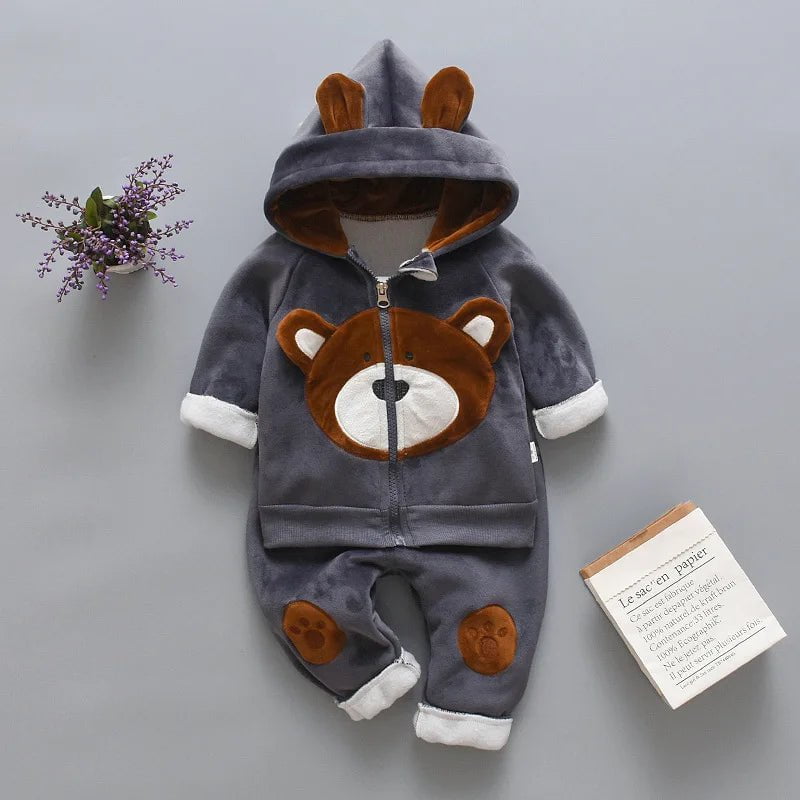 Storazone Grey / 5T(Size 120) Toddler Boys Clothes 2023 Autumn Winter Kids Girls Clothes Hooded+Pant 2pcs Outfit Children Clothing Suit For Boys Clothing Sets