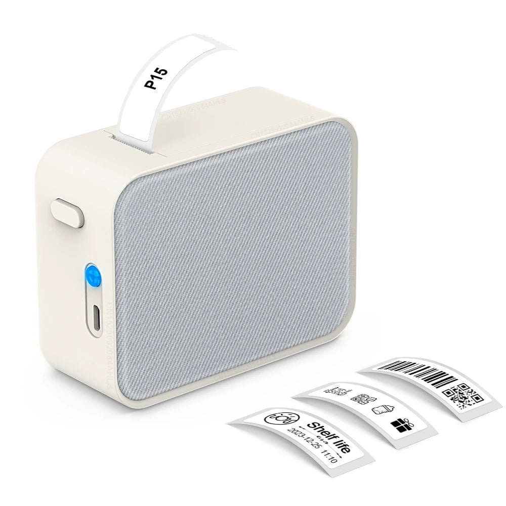 Storazone Grey Cloth Wireless Bluetooth Label Printer Portable Thermal Printer Similar as D11 D110 D101 Labeling Machine Mini Label Maker P15 Sticker