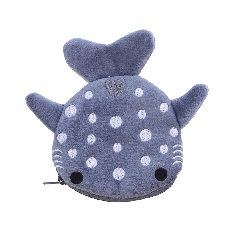 Storazone grey Cute Cartoon Whale Shark Coin Purse Kawaii Wallet Portable Plush Coin Bag Key Earphone Coin Organizer Pouch Zipper Bag Kids Gift