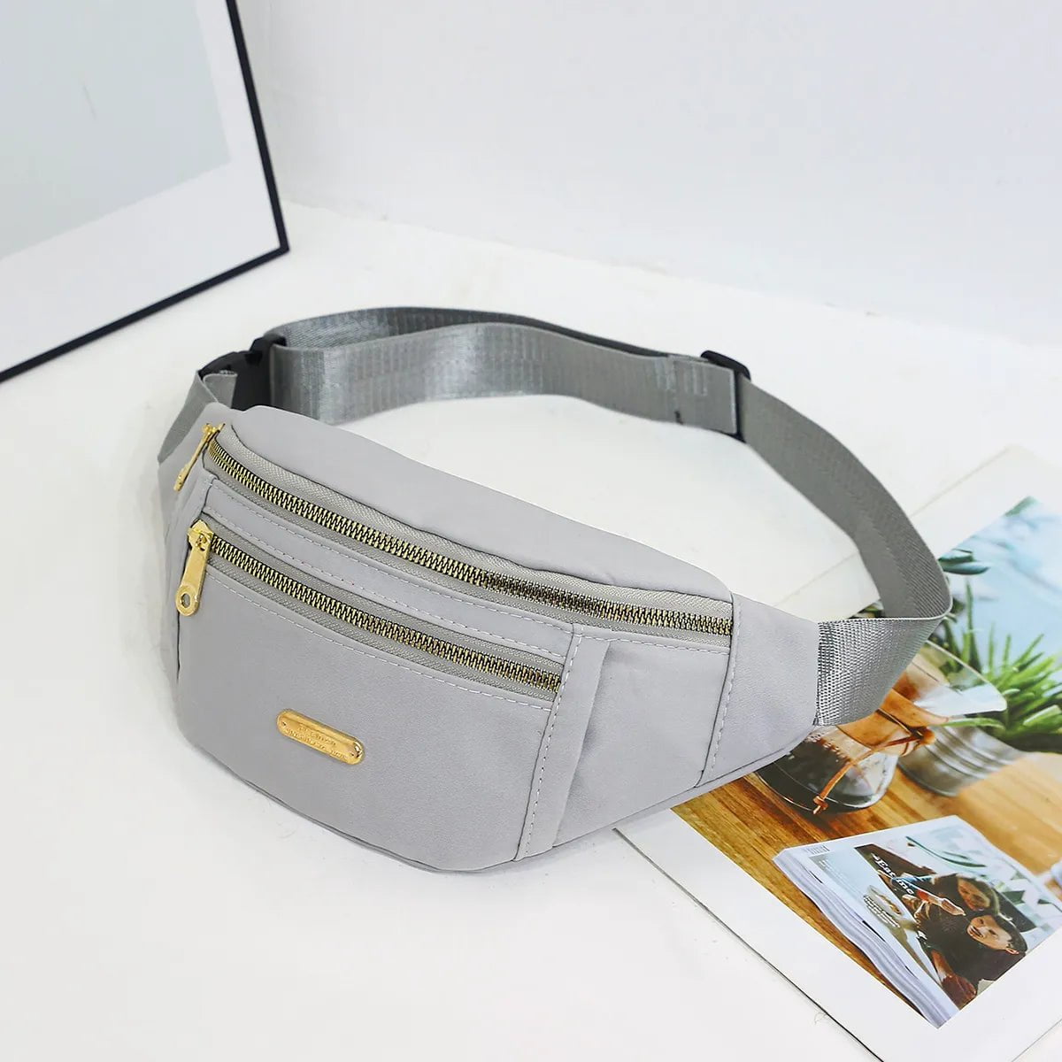 Storazone Grey Fanny Packs Waist Pack for Women, Waterproof Waist Bag with Adjustable Strap for Travel Sports Running