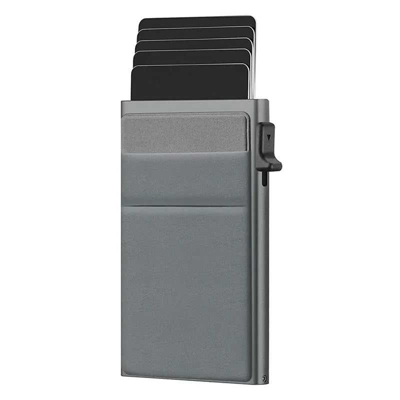 Storazone Grey Rfid Credit Card Holder Wallet Metal Thin Slim Bank Card Case Men Women Pop Up Minimalist Wallet Small Black Purse Metal Vallet