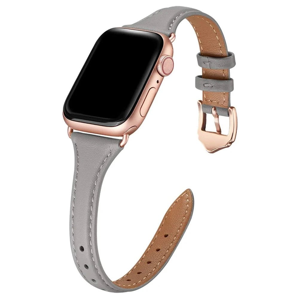 Storazone Grey Rose gold / 38mm or 40mm or 41mm Women Thin Leather Band for Apple Watch 38mm 40mm 41mm Slim Colorful Wristband Strap for iWatch SE 7/6/5/4/3/2/1 Bracelet