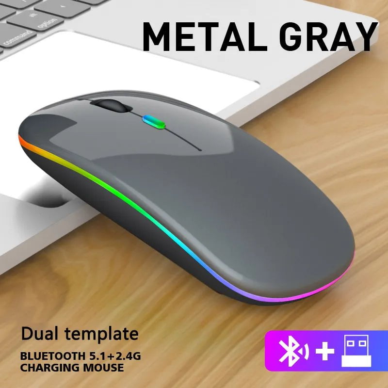 Storazone Grey Wireless Mouse For Laptop PC Bluetooth RGB Rechargeable Mouses Wireless Computer Silent Mice LED Backlit Ergonomic Gaming Mouse