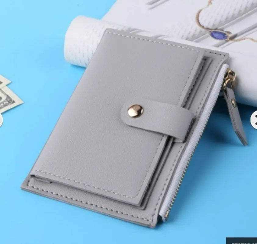 Storazone Grey Women Wallets PU Leather Female Purse Mini Hasp Solid Multi-Cards Holder Coin Short Wallets Slim Small Wallet Zipper Hasp