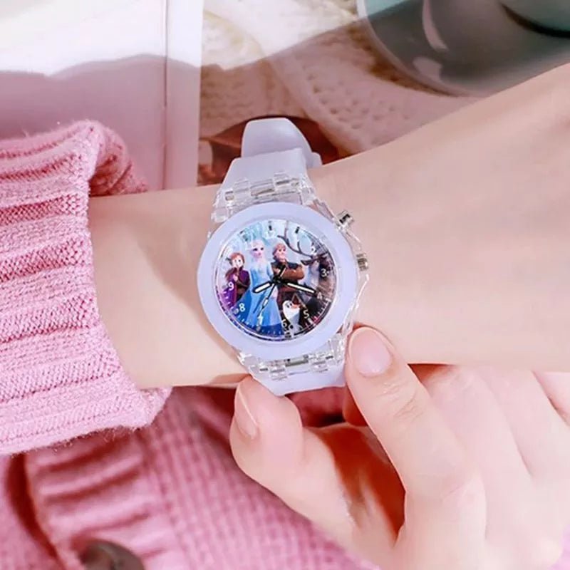 Storazone Group Purple Disney Girls Kids Watches Children Watch Frozen Princess Aisha Sophia Luminous Student Colorful LED Light Women Lady Clock