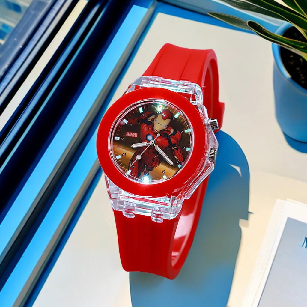 Storazone GT Red Disney Mickey Mouse Girls Watches Children Silicone Strap Colorful Light Spiderman Kids Watch Student Quartz Clock reloj infanti