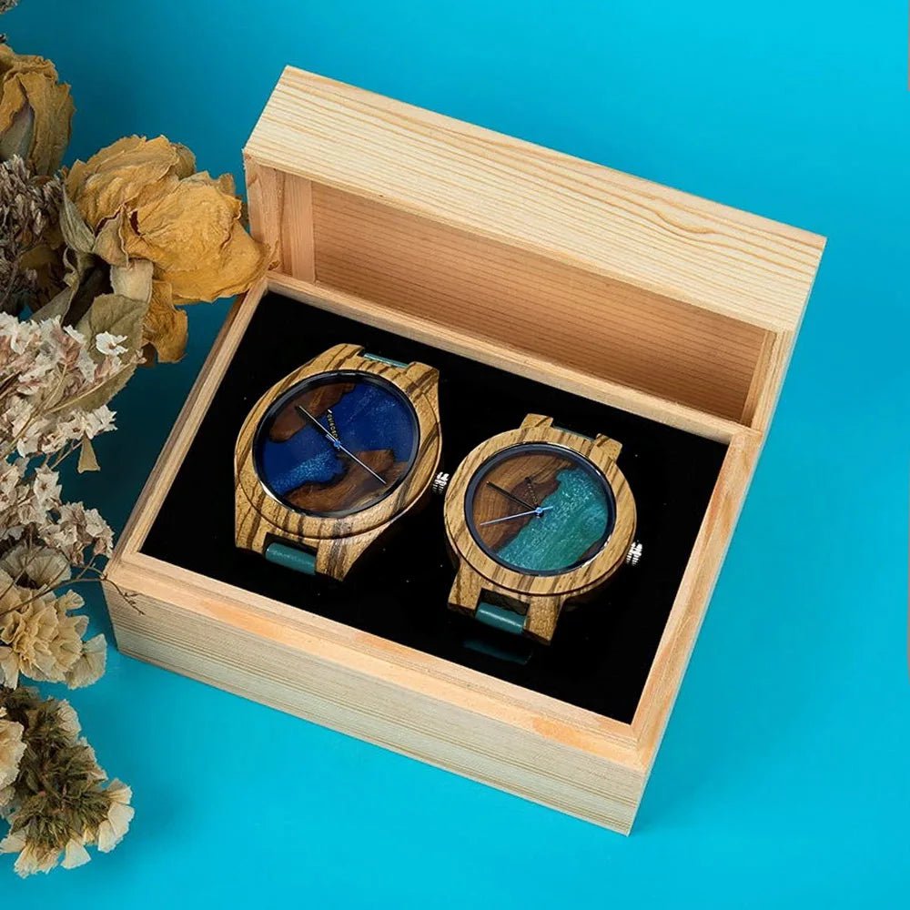 Storazone GT074-1-2 BOBOB BIRD Couple Watch Wood Men Women Wristwatch Customized Lovers Watches Anniversary Gifts in Wooden Gift Box
