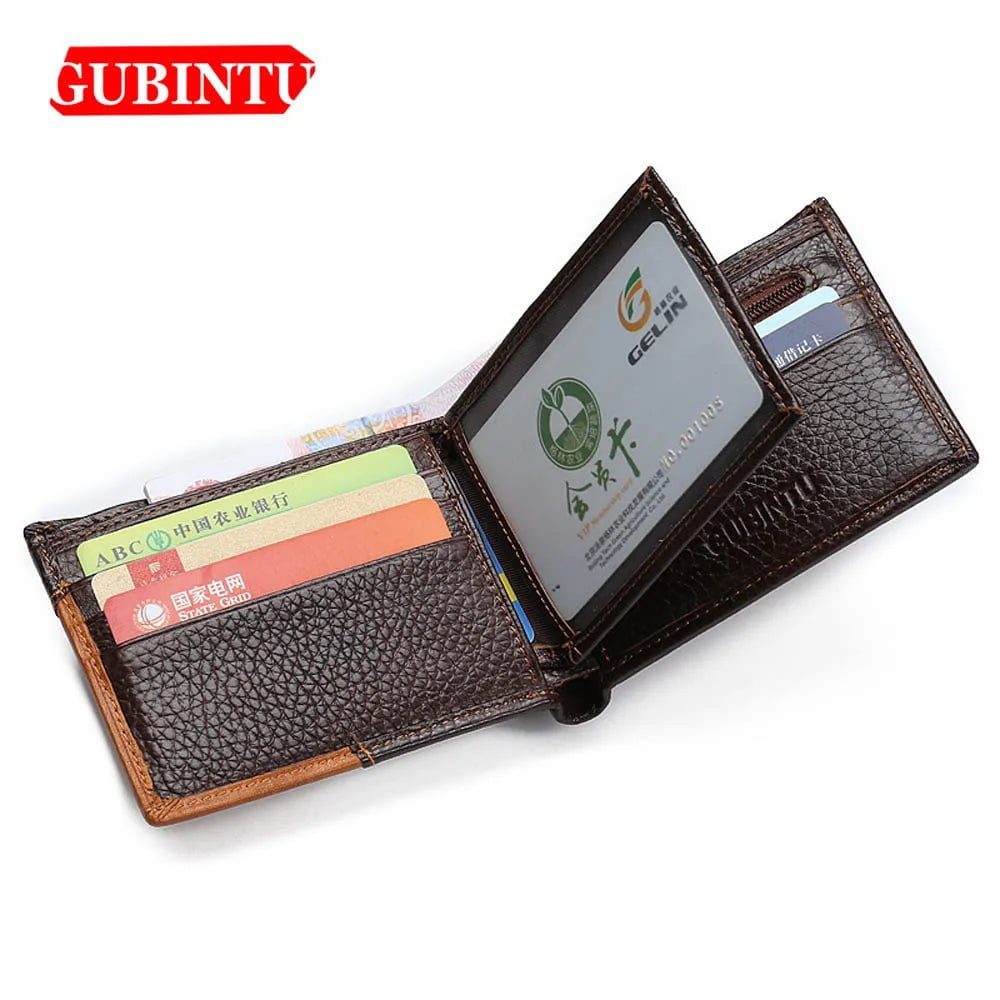 Storazone GUBINTU Genuine Leather Men Wallets Coin Pocket Zipper Real Men's Leather Wallet with Coin High Quality Male Purse Eagle cartera