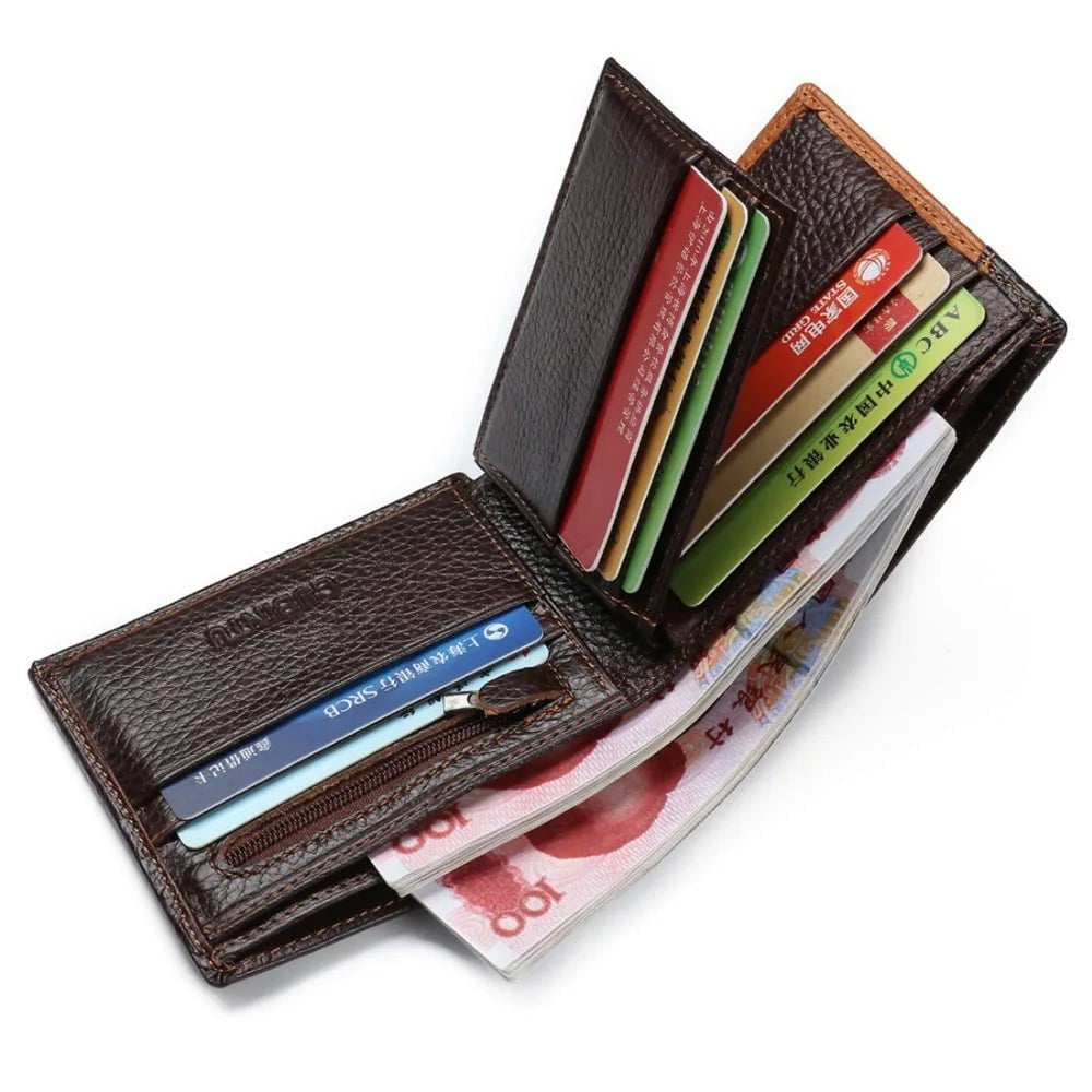 Storazone GUBINTU Genuine Leather Men Wallets Coin Pocket Zipper Real Men's Leather Wallet with Coin High Quality Male Purse Eagle cartera