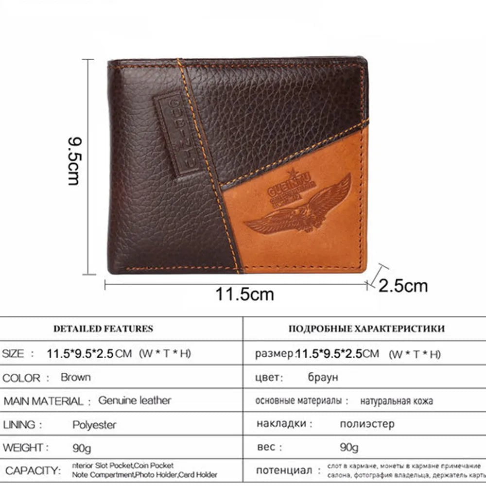 Storazone GUBINTU Genuine Leather Men Wallets Coin Pocket Zipper Real Men's Leather Wallet with Coin High Quality Male Purse Eagle cartera