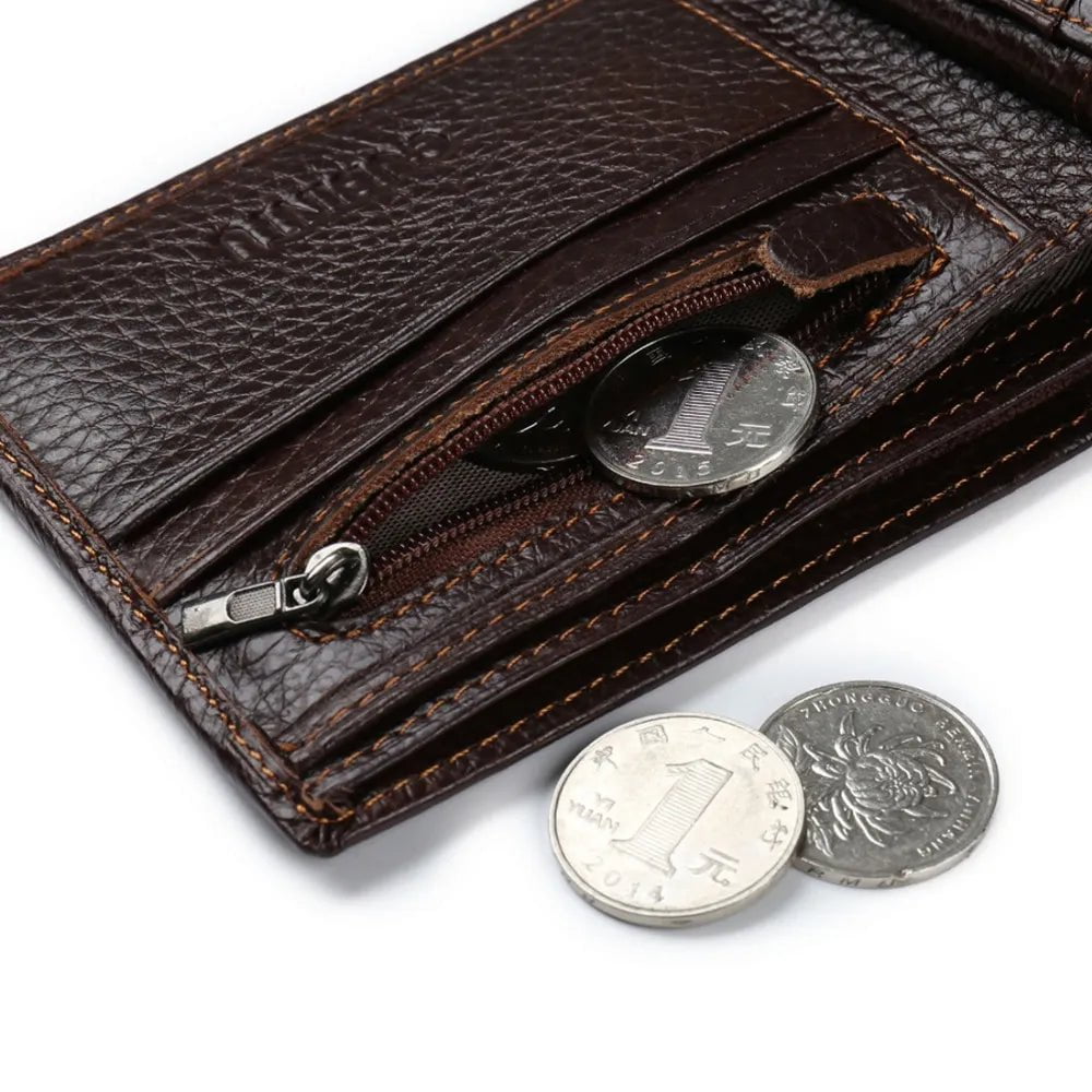 Storazone GUBINTU Genuine Leather Men Wallets Coin Pocket Zipper Real Men's Leather Wallet with Coin High Quality Male Purse Eagle cartera