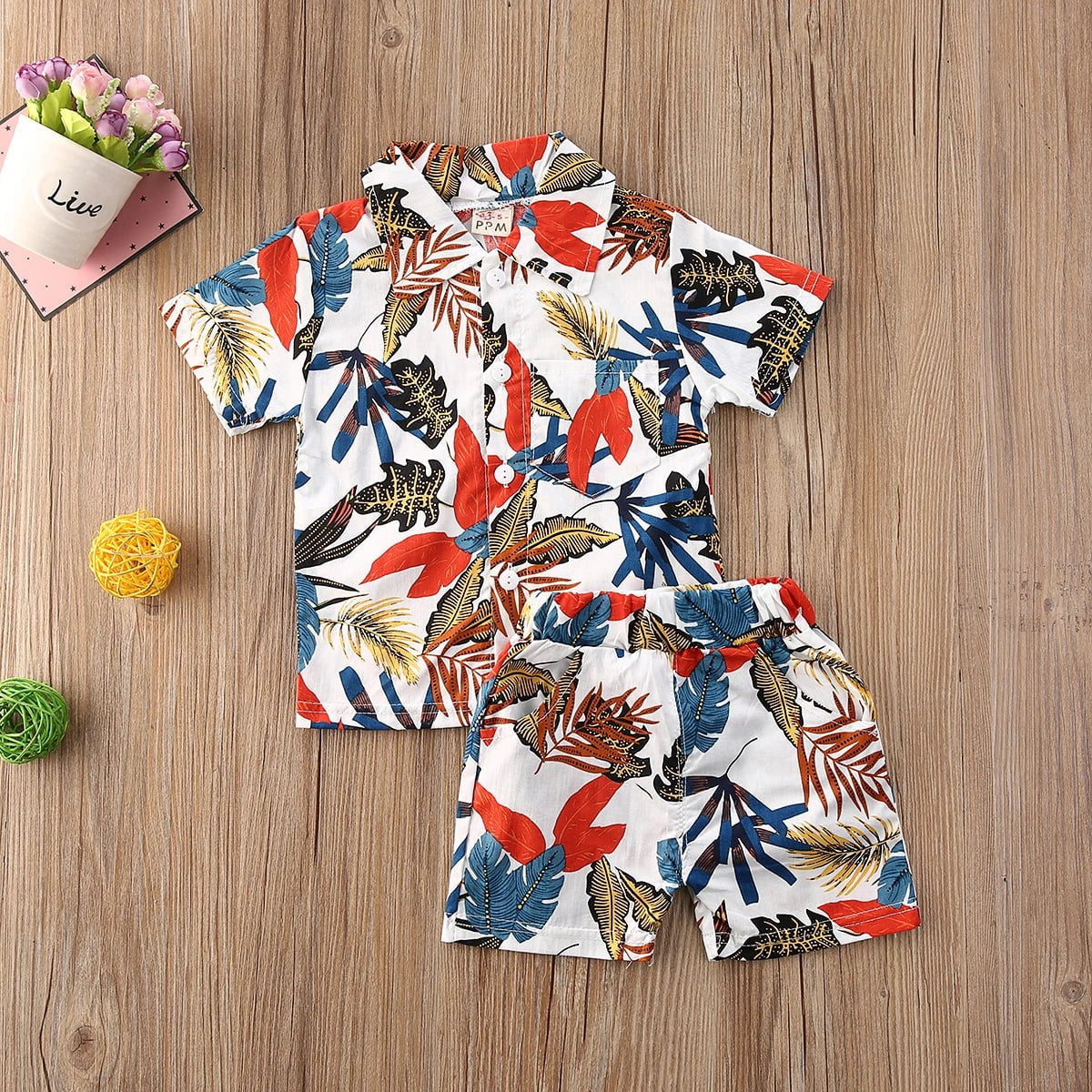 Storazone H / 12M 1-6Y Summer Infant Baby Boys Clothes Sets 10 Colors Floral Print Short Sleeve T Shirts Tops+Shorts Holiday Outfit
