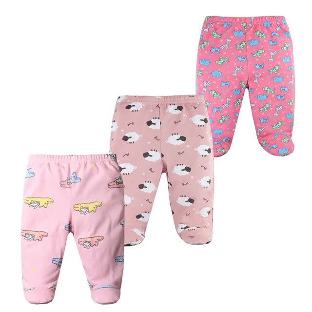 Storazone H / 9M 3PCS/Lot Spring Autumn Footed Baby Pants 100% Cotton Baby Girls Boys Clothes Unisex Casual Bottom PP Pants Newborn Baby Clothing