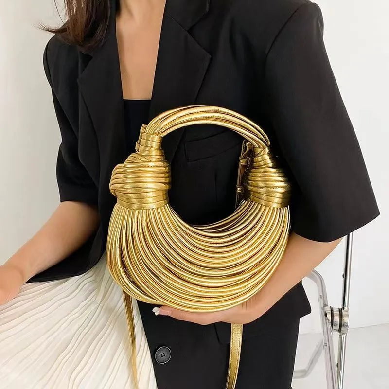 Storazone Handbags for Women 2023 New in Gold Luxury Designer Brand Handwoven Noodle Bags Rope Knotted Pulled Hobo Silver Evening Clutch