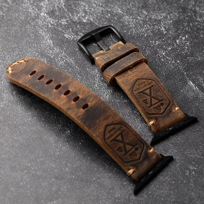 Storazone Handmade Apple Watch Watchband, Men Genuine Leather Cowhide s7/s8 for AppleWatch8/6/5/ultra Watch Strap 45mm Vintage Style