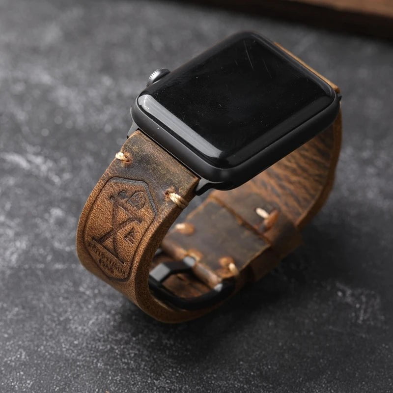 Storazone Handmade Apple Watch Watchband, Men Genuine Leather Cowhide s7/s8 for AppleWatch8/6/5/ultra Watch Strap 45mm Vintage Style