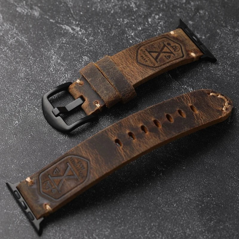 Storazone Handmade Apple Watch Watchband, Men Genuine Leather Cowhide s7/s8 for AppleWatch8/6/5/ultra Watch Strap 45mm Vintage Style