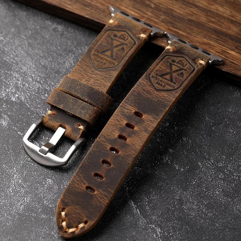 Storazone Handmade Apple Watch Watchband, Men Genuine Leather Cowhide s7/s8 for AppleWatch8/6/5/ultra Watch Strap 45mm Vintage Style