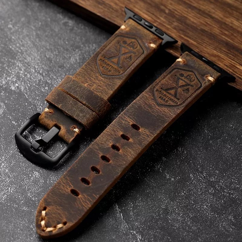 Storazone Handmade Apple Watch Watchband, Men Genuine Leather Cowhide s7/s8 for AppleWatch8/6/5/ultra Watch Strap 45mm Vintage Style