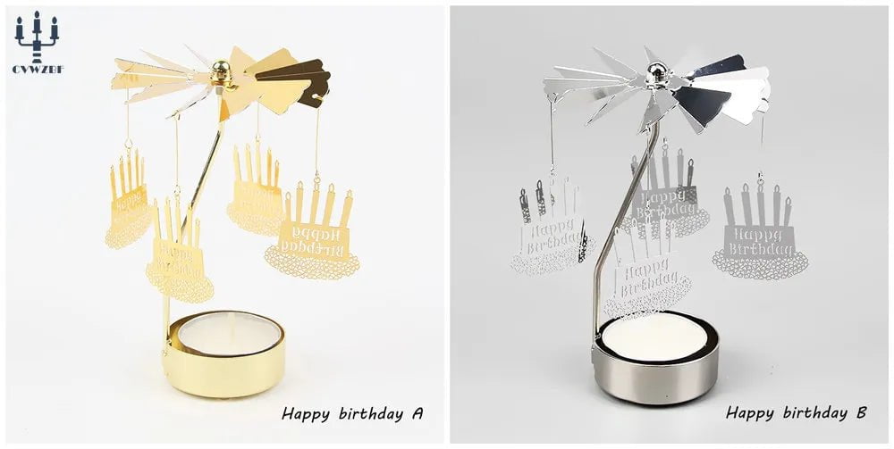 Storazone Happy birthday / 1 pc Gold 1pc Metal Hot Rotating Candle Holder Christmas Rotating Candle Holder Dinner Party Wedding Party Candle Holder Decoration Gift