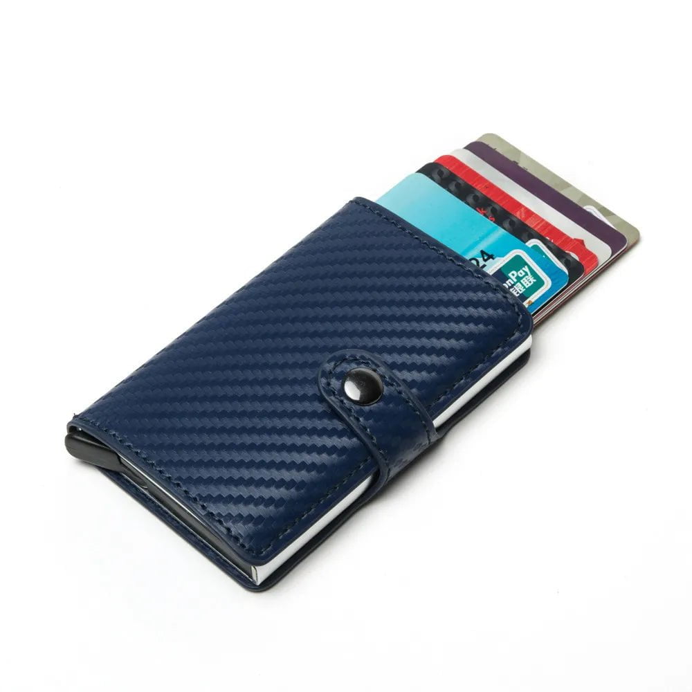 Storazone Hasp Carbon Blue Custom Card Holder Anti-theft Carbon Fiber Wallet Men Credit Card Holder Zipper Coins Pocket Wallet RFID Card Case & Money Clips