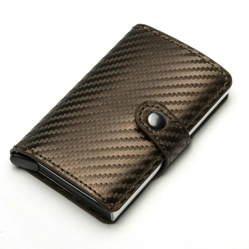 Storazone Hasp Carbon Brown Custom Card Holder Anti-theft Carbon Fiber Wallet Men Credit Card Holder Zipper Coins Pocket Wallet RFID Card Case & Money Clips