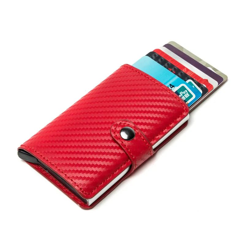 Storazone Hasp Carbon Red Custom Card Holder Anti-theft Carbon Fiber Wallet Men Credit Card Holder Zipper Coins Pocket Wallet RFID Card Case & Money Clips