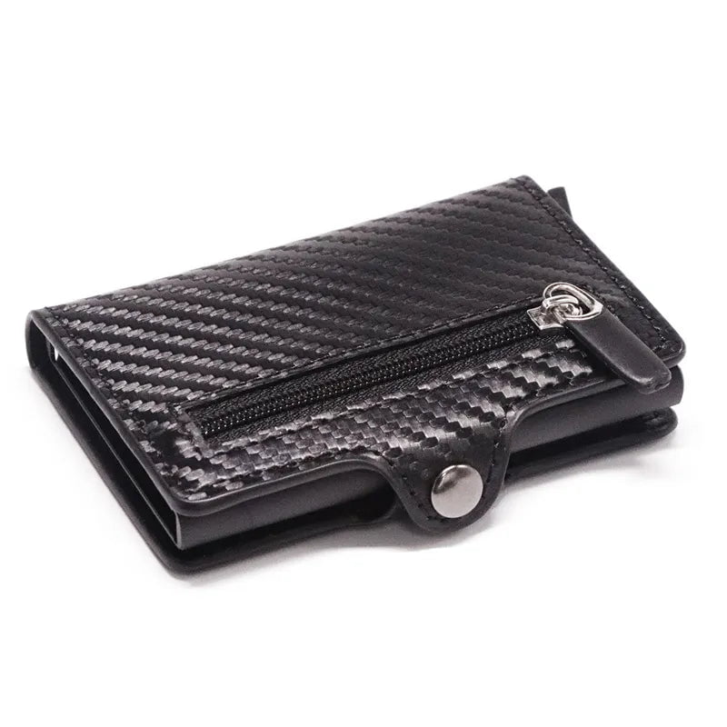 Storazone Hasp Zipper Black Custom Card Holder Anti-theft Carbon Fiber Wallet Men Credit Card Holder Zipper Coins Pocket Wallet RFID Card Case & Money Clips