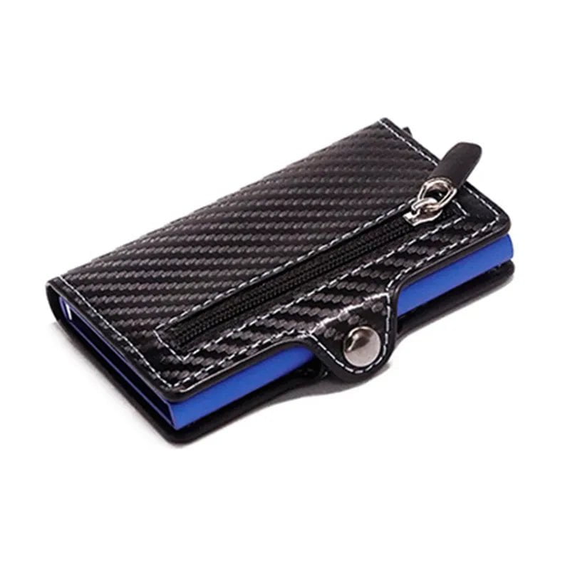 Storazone Hasp Zipper Blue Custom Card Holder Anti-theft Carbon Fiber Wallet Men Credit Card Holder Zipper Coins Pocket Wallet RFID Card Case & Money Clips
