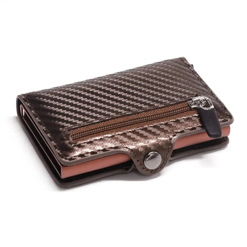 Storazone Hasp Zipper Brown Custom Card Holder Anti-theft Carbon Fiber Wallet Men Credit Card Holder Zipper Coins Pocket Wallet RFID Card Case & Money Clips