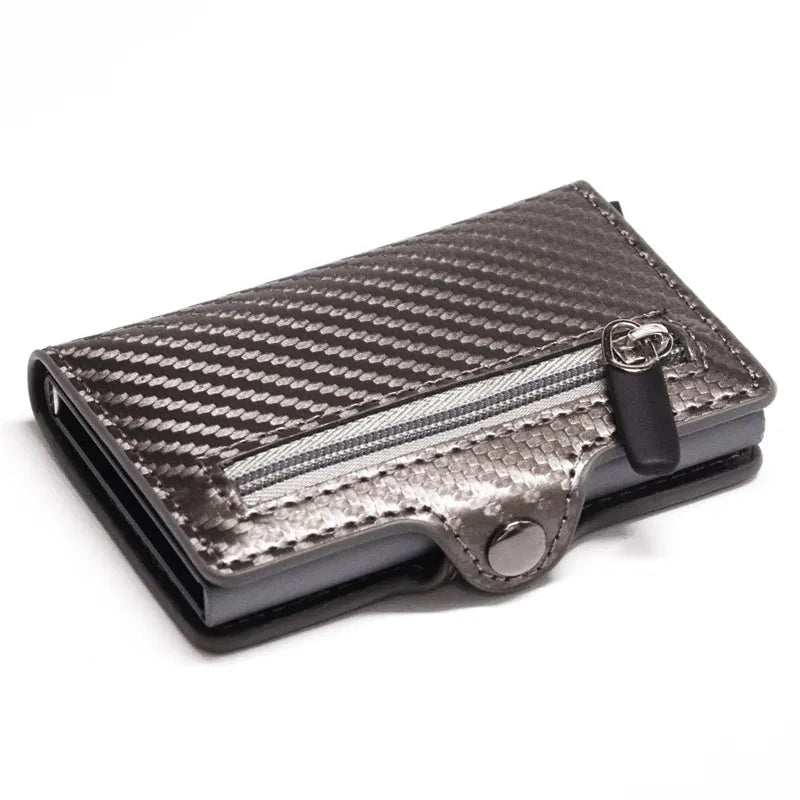 Storazone Hasp Zipper Grey Custom Card Holder Anti-theft Carbon Fiber Wallet Men Credit Card Holder Zipper Coins Pocket Wallet RFID Card Case & Money Clips