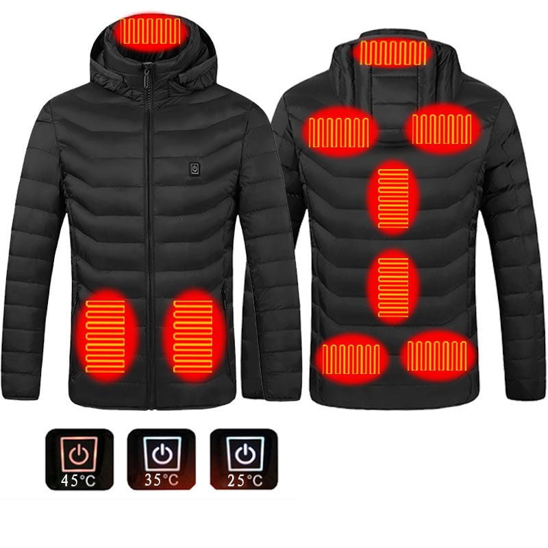 STORAZONE HEATER Black Zone9 / 2xl Men Heated Puffer Jacket Electric Heating Coat Insulated Hood Windbreaker 9Heat Zones