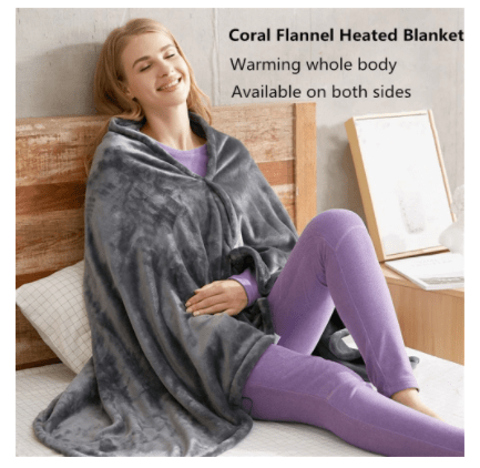 STORAZONE HEATER Grey / Round botton Zipper / USB Winter Flannel Heated Blanket Cold Protection Body Warmer Usb Heated Warm Shawl Electric Heated Plush Blanket