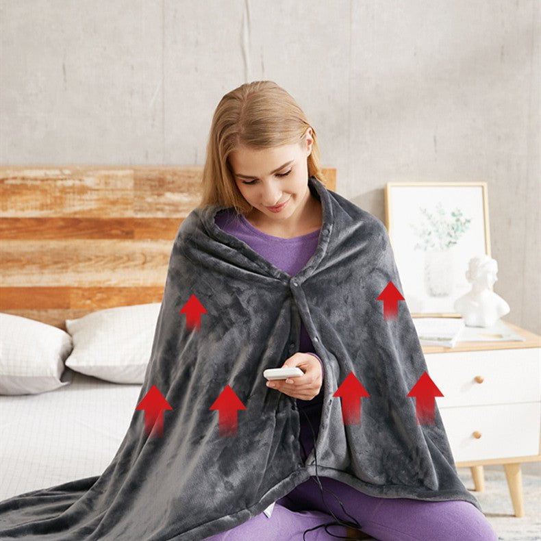 STORAZONE HEATER Grey / Round botton Zipper / USB Winter Flannel Heated Blanket Cold Protection Body Warmer Usb Heated Warm Shawl Electric Heated Plush Blanket