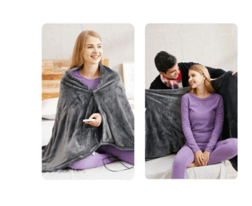 STORAZONE HEATER Grey / Round botton Zipper / USB Winter Flannel Heated Blanket Cold Protection Body Warmer Usb Heated Warm Shawl Electric Heated Plush Blanket