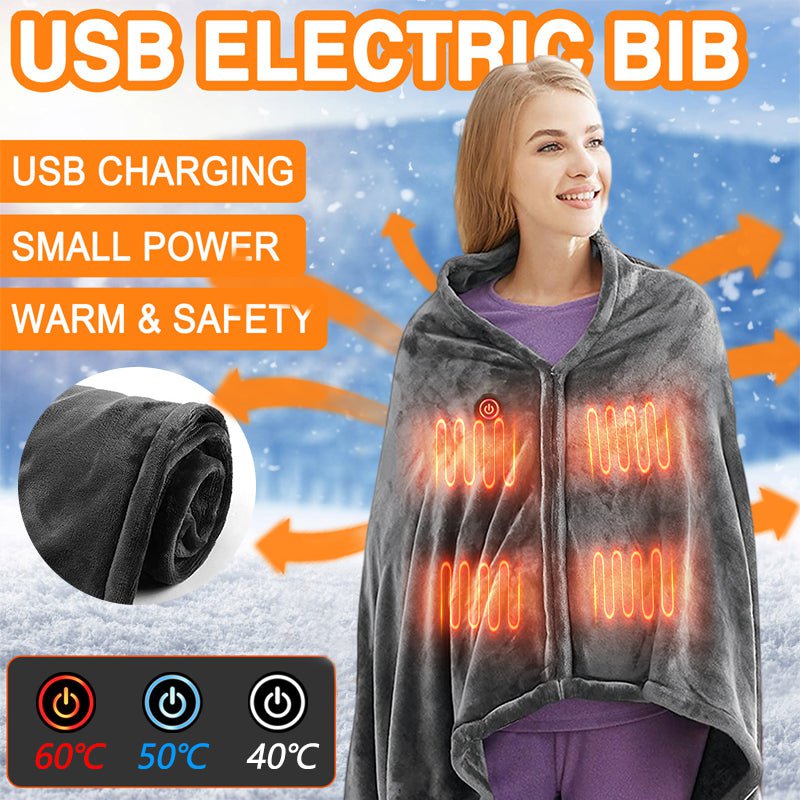 STORAZONE HEATER Grey / Round botton Zipper / USB Winter Flannel Heated Blanket Cold Protection Body Warmer Usb Heated Warm Shawl Electric Heated Plush Blanket