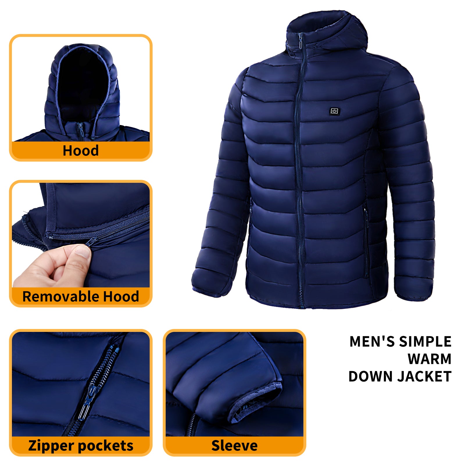 STORAZONE HEATER Men Heated Puffer Jacket Electric Heating Coat Insulated Hood Windbreaker 9Heat Zones