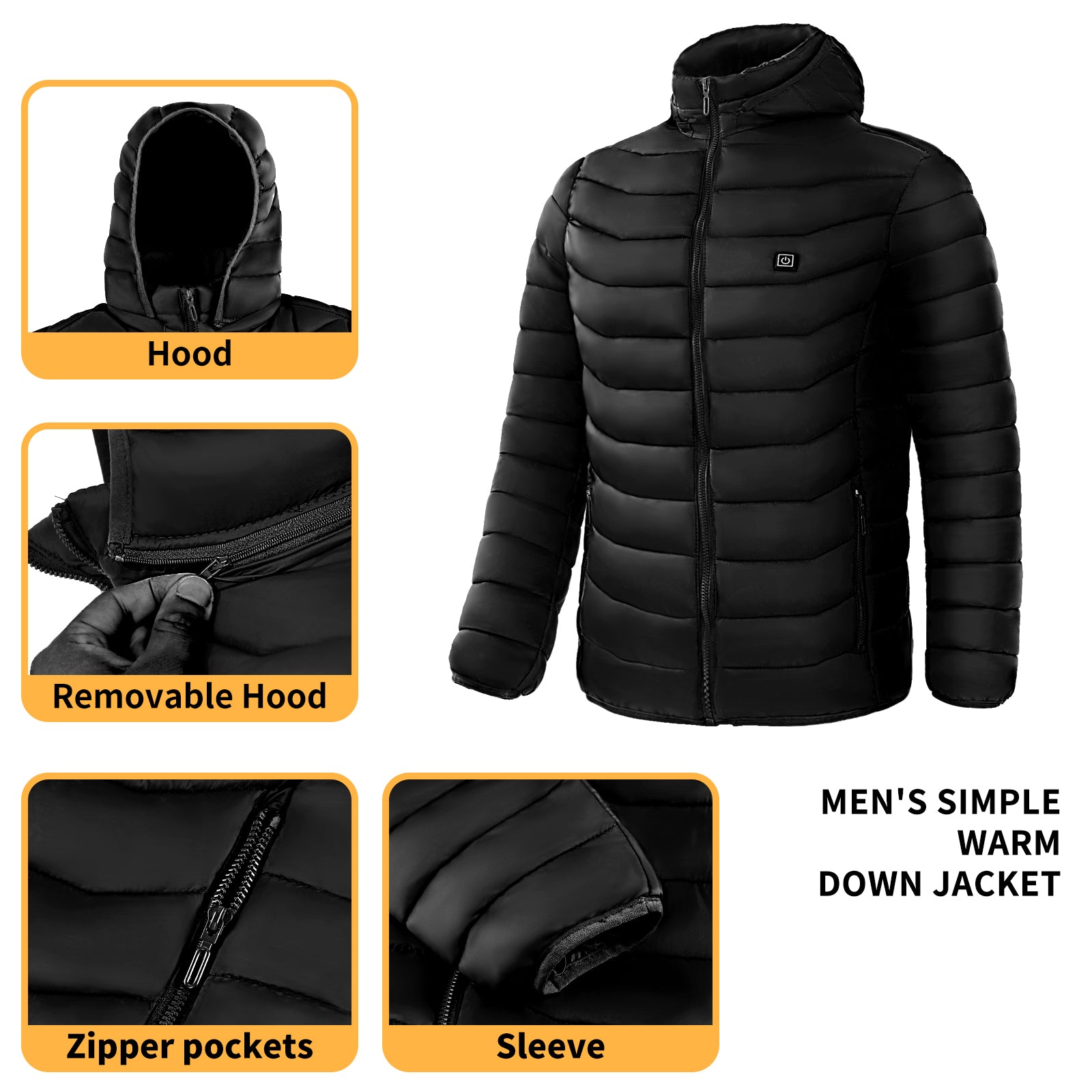 STORAZONE HEATER Men Heated Puffer Jacket Electric Heating Coat Insulated Hood Windbreaker 9Heat Zones