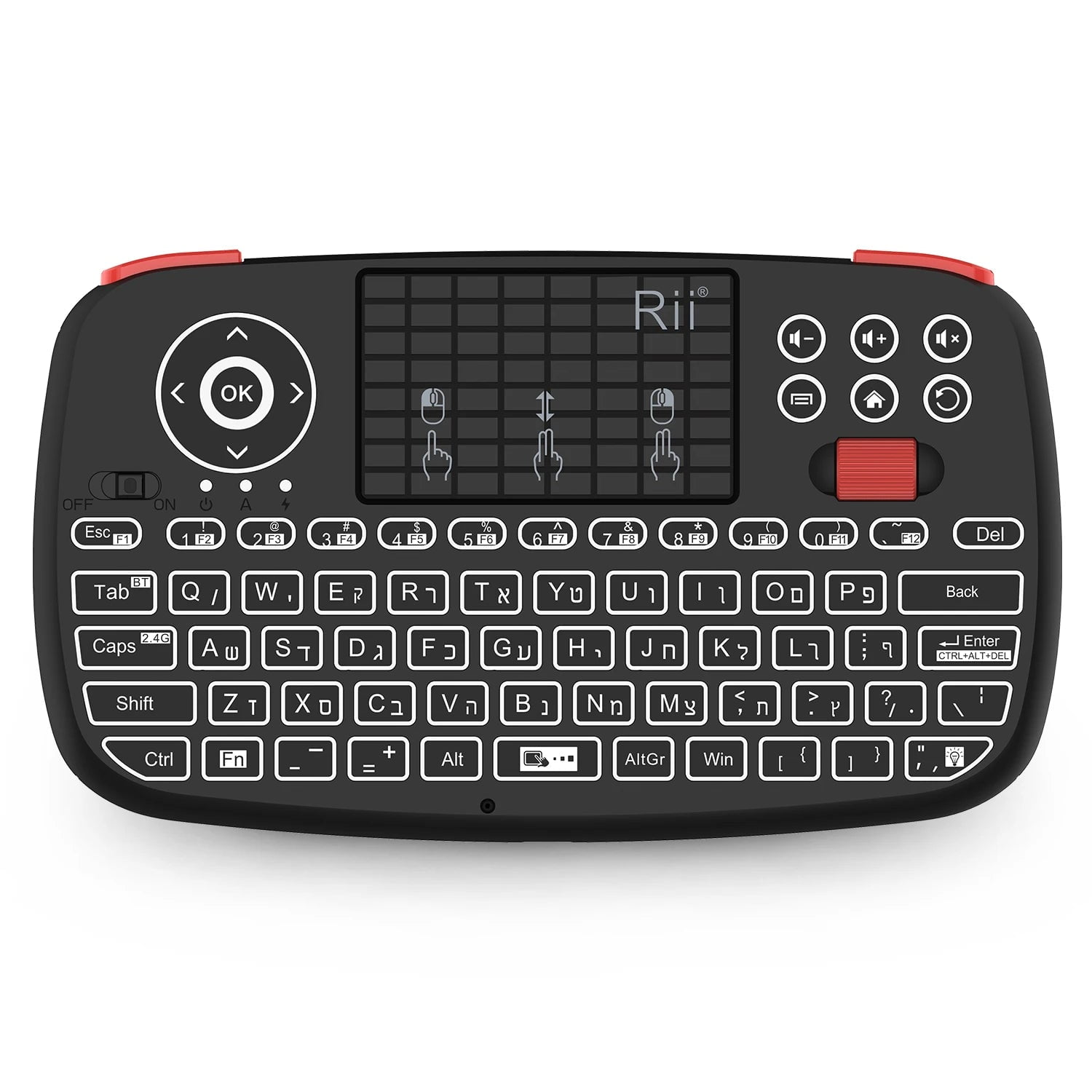Storazone Hebrew Keyboard Rii i4 Mini BT Wireless Keyboard With Touchpad 2.4GHz Backlit Mouse Remote Control For Windows Android TV Box Smart TV