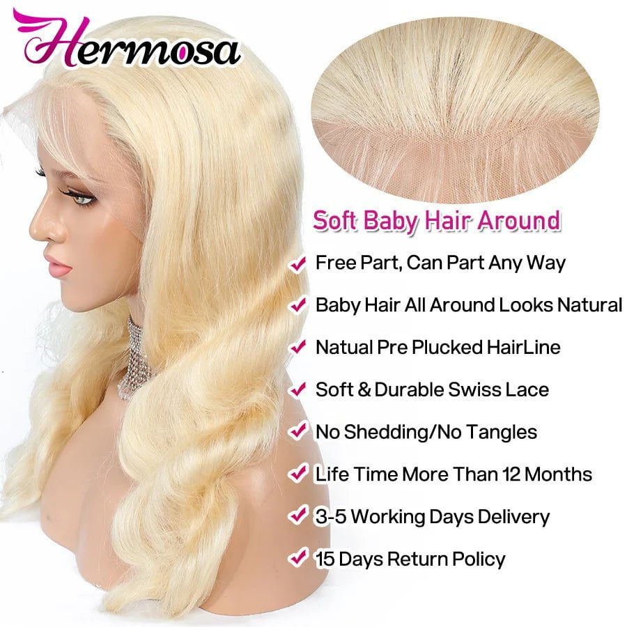 Storazone Hermosa 613 Blonde Lace Front Wig 13x4 Transparent Lace Frontal Wig Pre Plucked 28 30 Inch Brazilian Body Wave Human Hair Wigs