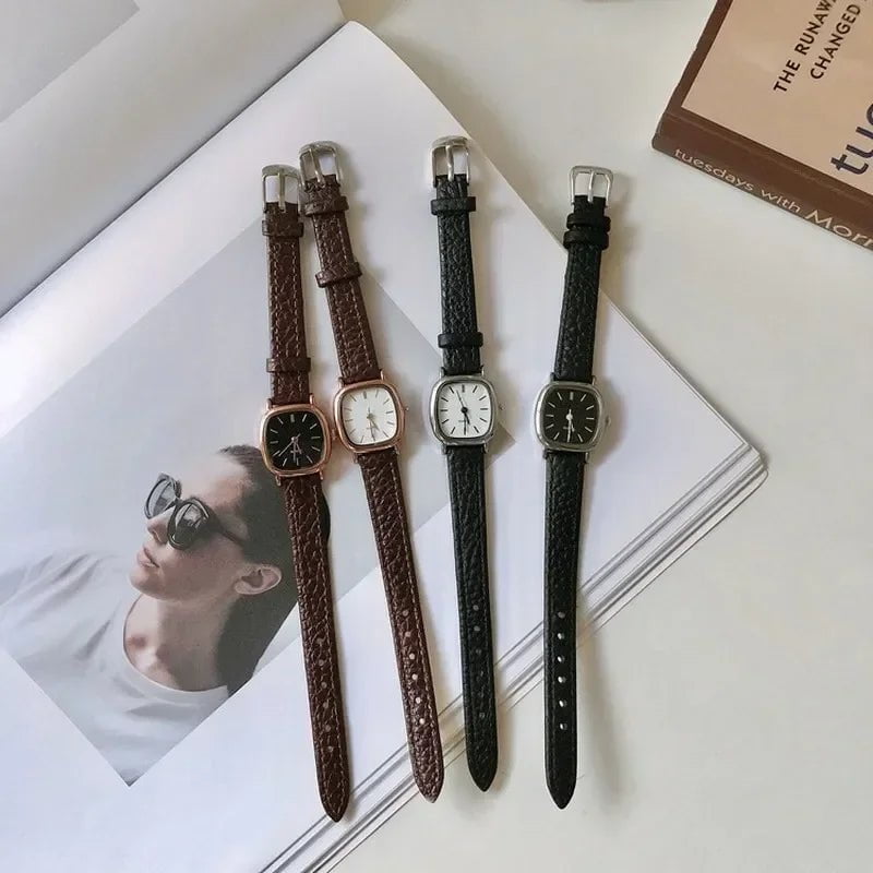 Storazone High Quality Ladies Casual Bracelet Watches Women's Simple Vintage Watches for Women Dial Wristwatch Leather Strap Wrist Watch
