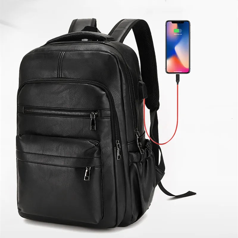 Storazone High Quality USB Charging Backpack Men PU Leather Bagpack Large Laptop Backpacks Male Mochilas Schoolbag For Teenagers Boys