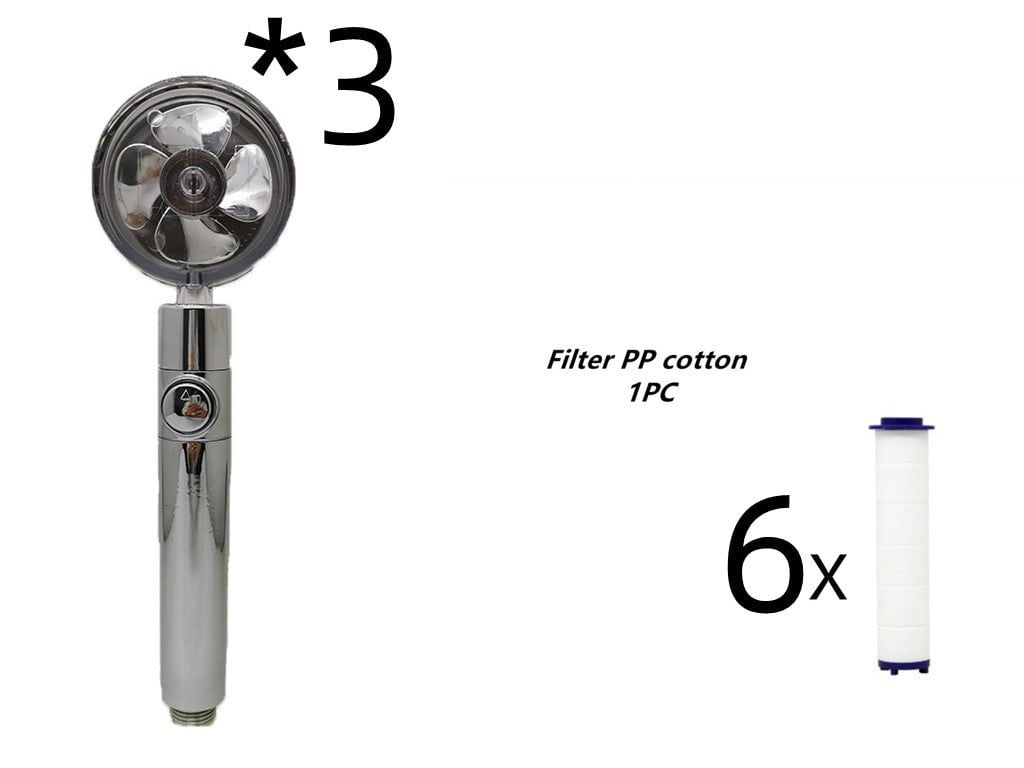 STORAZONE Home Appliances 8set Propeller Driven Shower Head With Stop Button And Cotton Filter Turbocharged High Pressure Handheld Shower Nozzle