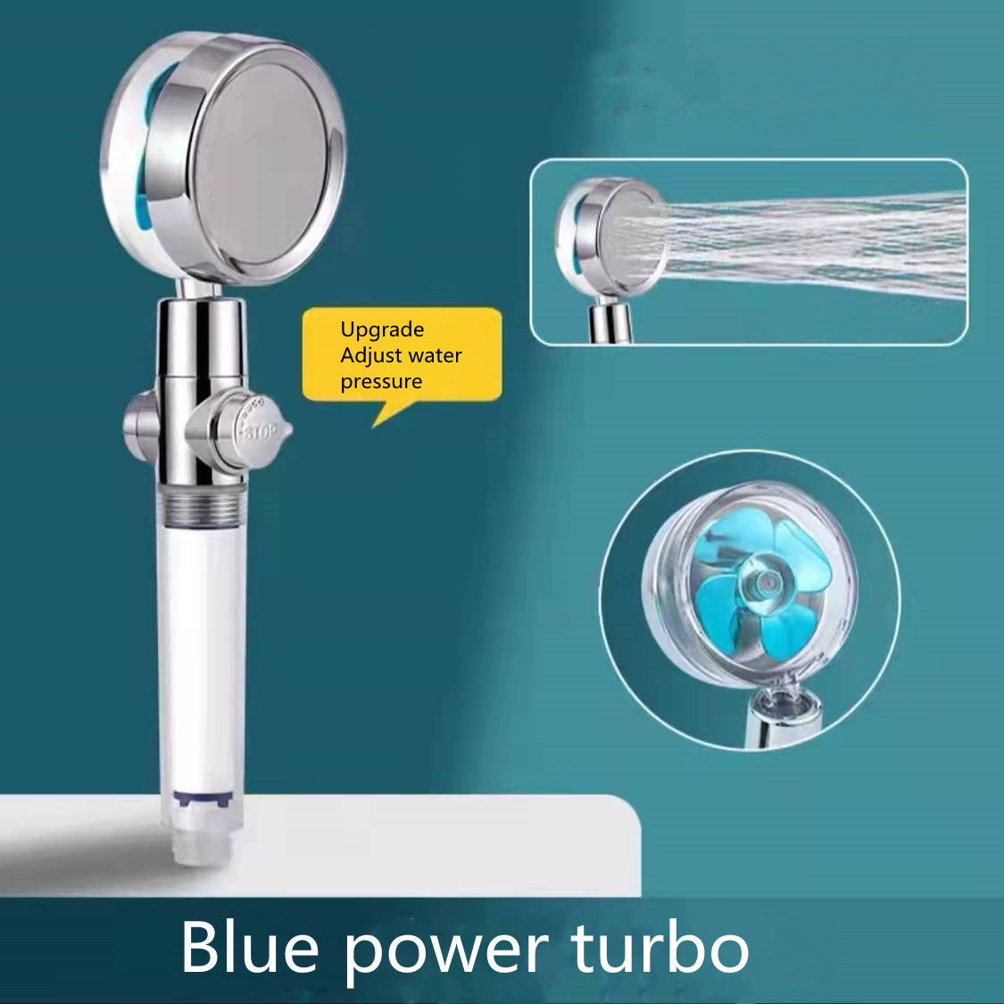 STORAZONE Home Appliances Adjustable blue Shower Head Water Saving Flow 360 Degrees Rotating With Small Fan ABS Rain High Pressure Spray Nozzle Bathroom Accessories