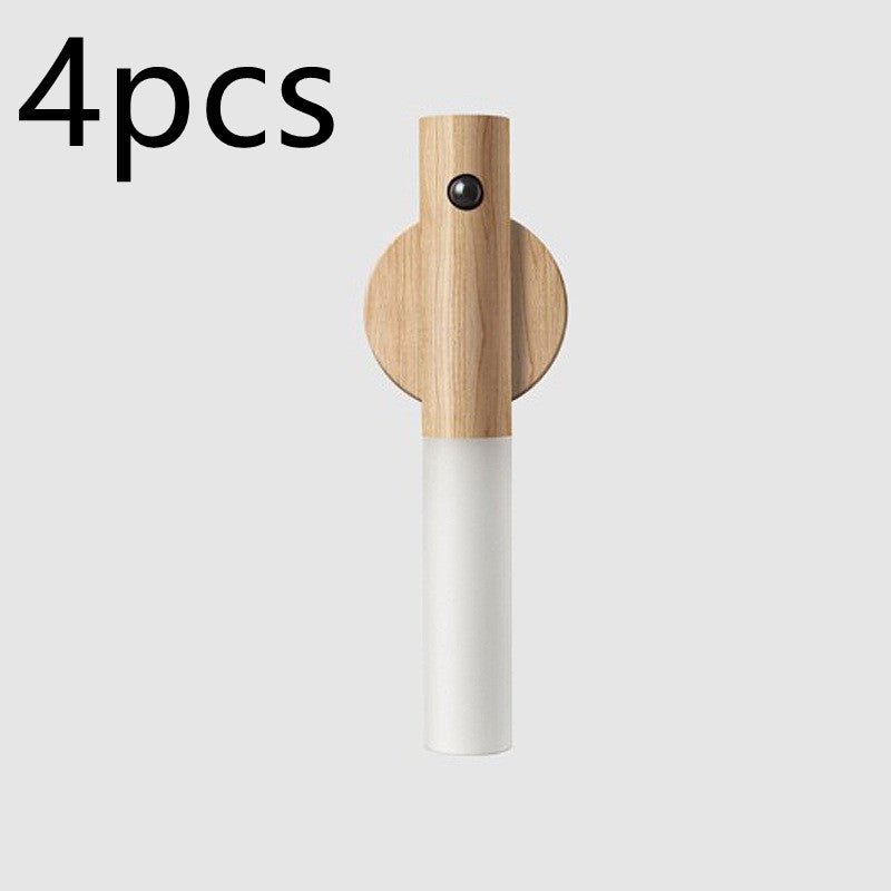 STORAZONE Home Appliances Ash 4pcs Auto LED USB Magnetic Wood Wireless Night Light Corridors Porch Lights PIR Motion Sensor Wall Light Cabinet Lamp