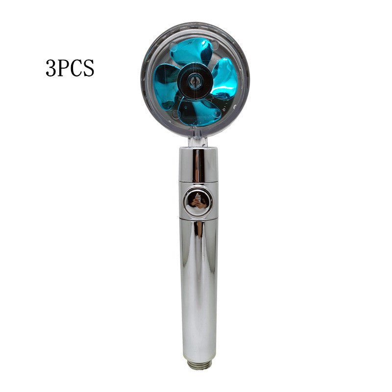 STORAZONE Home Appliances Blue 3PCS Propeller Driven Shower Head With Stop Button And Cotton Filter Turbocharged High Pressure Handheld Shower Nozzle