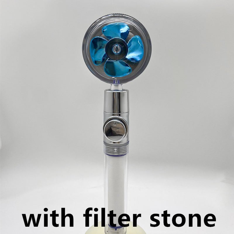 STORAZONE Home Appliances Blue transparent with filter Shower Head Water Saving Flow 360 Degrees Rotating With Small Fan ABS Rain High Pressure Spray Nozzle Bathroom Accessories