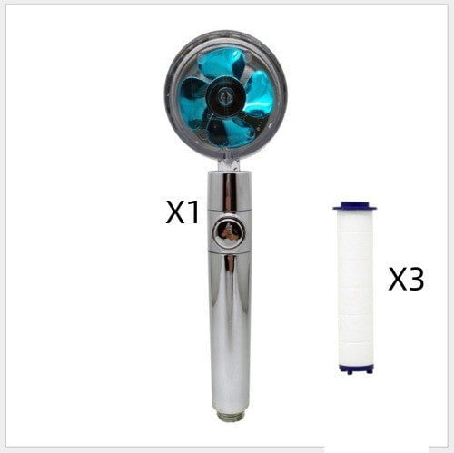 STORAZONE Home Appliances Blue with 3PC PP cotton Propeller Driven Shower Head With Stop Button And Cotton Filter Turbocharged High Pressure Handheld Shower Nozzle